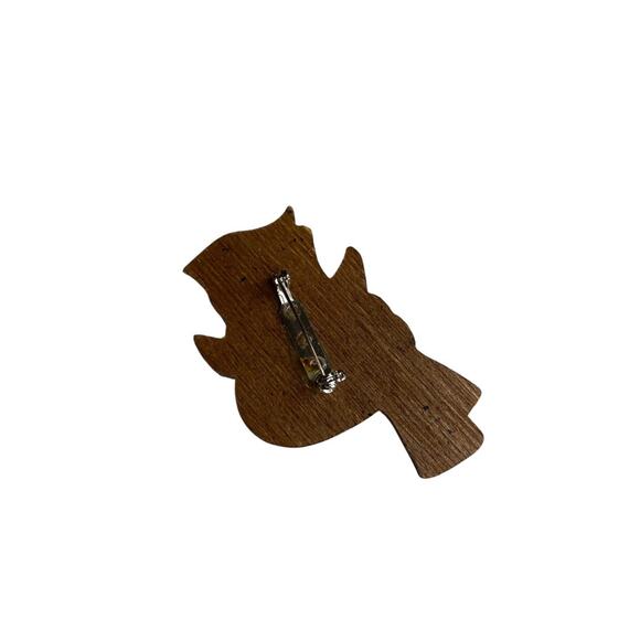 Snowman Brooch Lightweight Wood 2.5" Pin Winter Something to Crow About - Picture 5 of 6